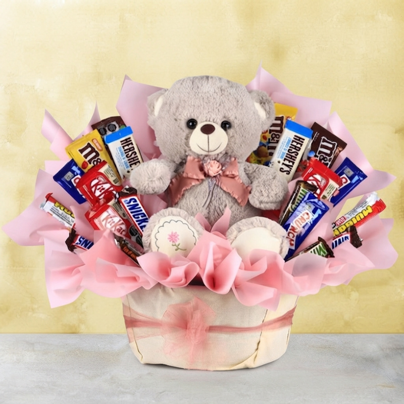 Teddy Bear with Chocolates Candy Bouquet