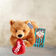 Teddy Bear with Chocolates and heart shaped cushion