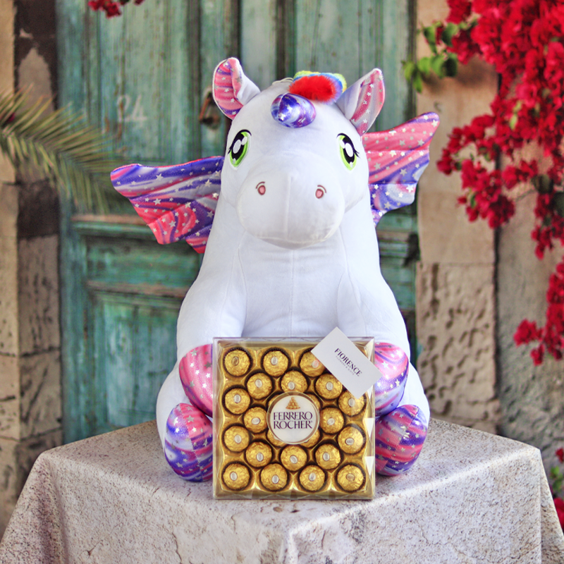Magical Stuffed Unicorn with Chocolates - Large Size - Giftbaskets México