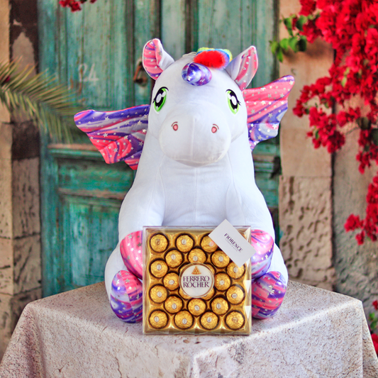 Magical Stuffed Unicorn with Chocolates - Large Size - Giftbaskets México
