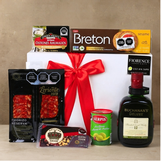 Gift Box with Whiskey and Gourmet Snacks
