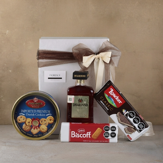 Gift with Italian Liqueur Amaretto Disaronno and Cookies