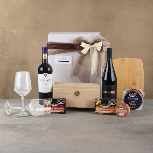 Gift Box with Red Wine Bottles and Gourmet Selection