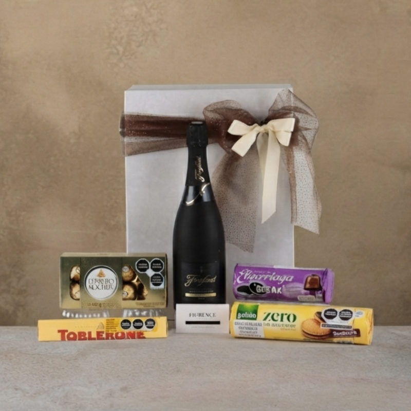Gift Box with Freixenet Sparkling White Wine, Chocolates and Cookies