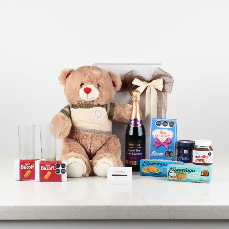 Gift Set with Teddy Bear, Chocolates and Sparkling Wine
