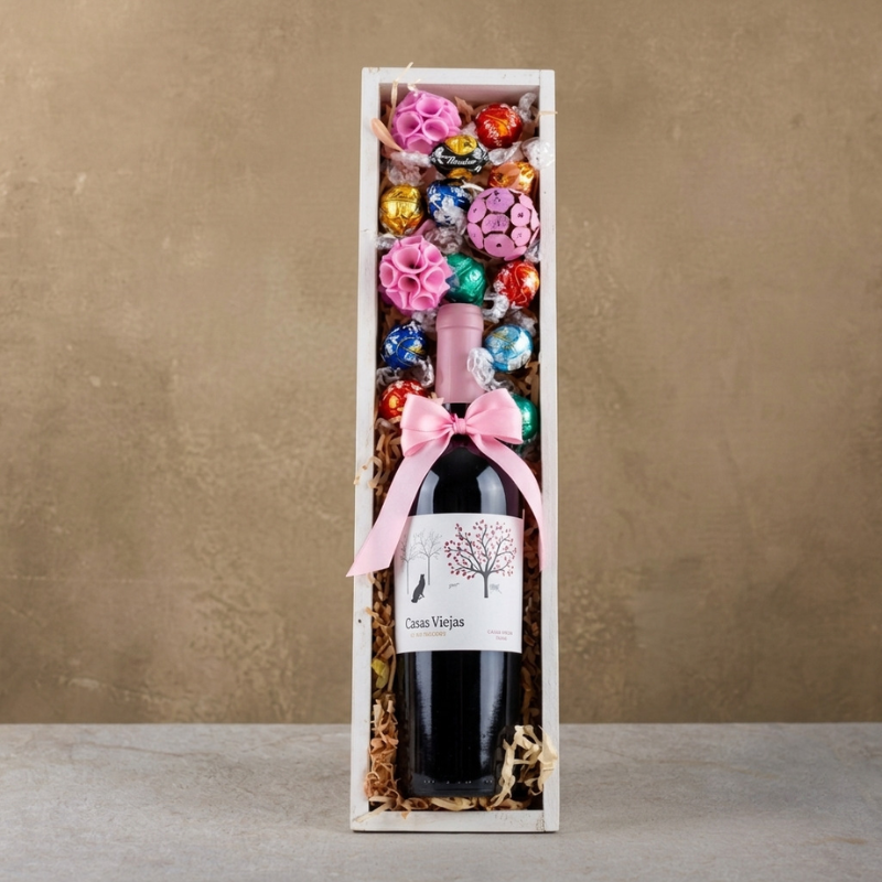 Gift for Mom with Red Wine and Chocolates