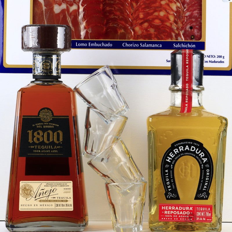 Tequila Duo 1800 and Herradura Reposado with Gourmet Products - Giftbaskets México