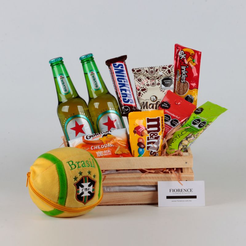 "Victory Munchies" Set: Premium Brews, Iconic Snacks & Brazil Soccer Teddy.