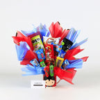 "Justice League Heroes" Candy Bouquet. Collectible Mug & 15 Sweets.