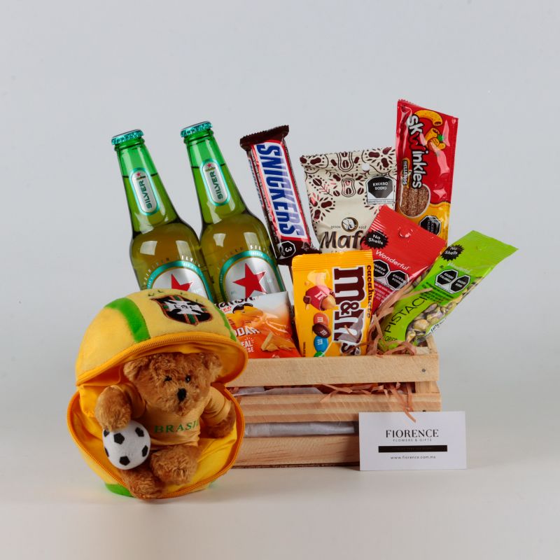 "Victory Munchies" Set: Premium Brews, Iconic Snacks & Brazil Soccer Teddy.
