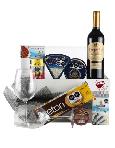 Gift with Red Wine and Variety of Gourmet Products
