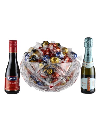 Spectacular Crystal Bowl, Wines and Chocolates Gift Box