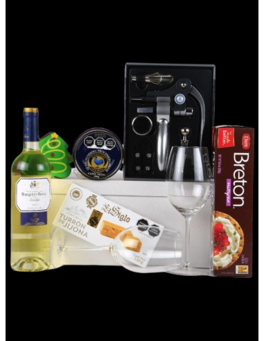 Deluxe Gift  With White Wine, Wine Set, Cookies And More
